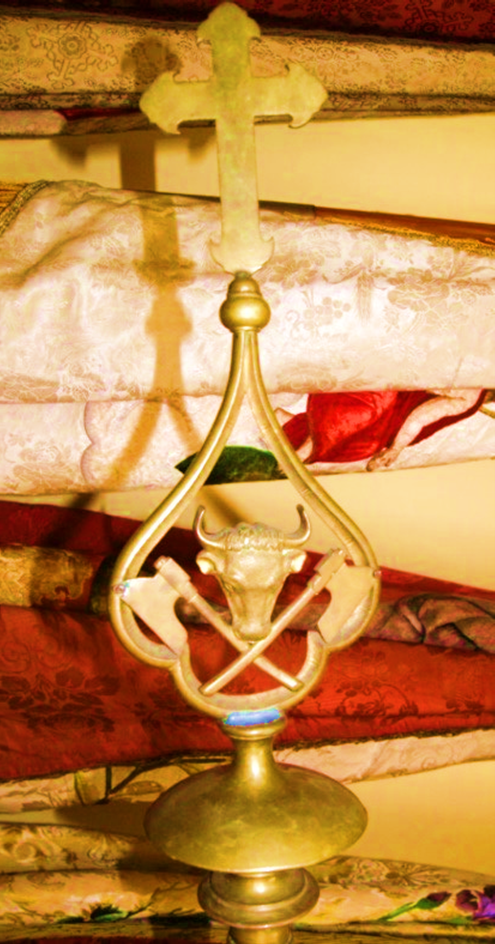 Współczesna fotografa grota sztandaru cechu rzeźników