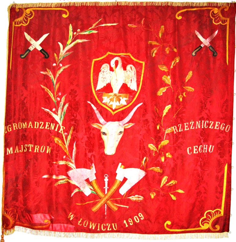 Płat sztandaru prezentowany w Muzeum Regionalnym w Łowiczu. Obiekt ten występuje na fotografii ze zbiorów rodziny Pągowskich.