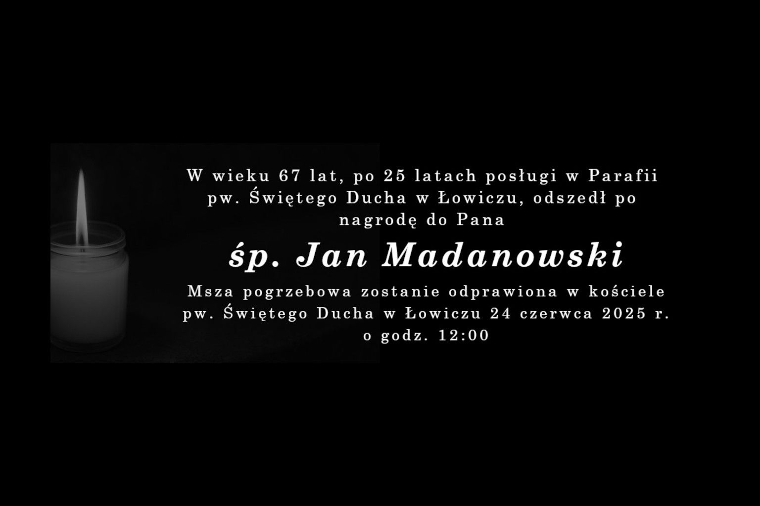Informacja o śmierci Jana Madanowskiego